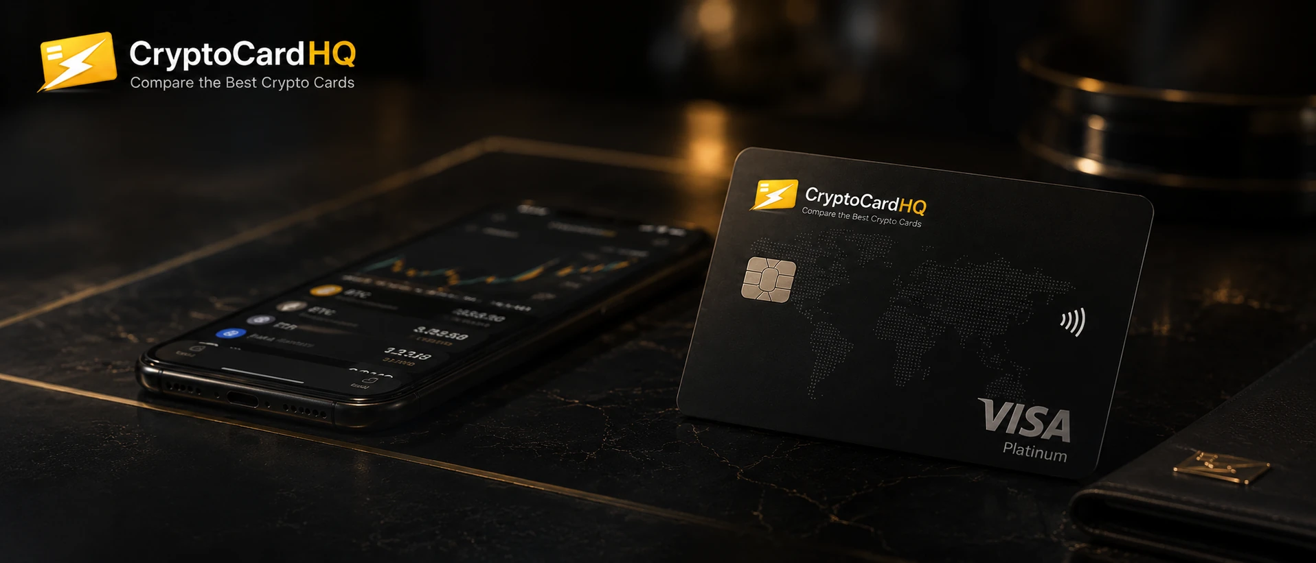 CryptoCardHQ hero background showing cryptocurrency cards and digital assets